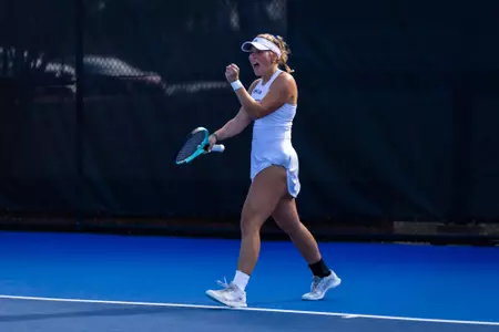 Georgia Southern sophomore Franzi Heinemann during the NCAA women’s tennis match between Georgia Southern and College of Charleston at Wallis Tennis Center on January 23, 2026 in Statesboro, Georgia. (Photograph by AJ Henderson / Georgia Southern Athletics)