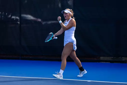 Georgia Southern sophomore Franzi Heinemann during the NCAA women’s tennis match between Georgia Southern and College of Charleston at Wallis Tennis Center on January 23, 2026 in Statesboro, Georgia. (Photograph by AJ Henderson / Georgia Southern Athletics)