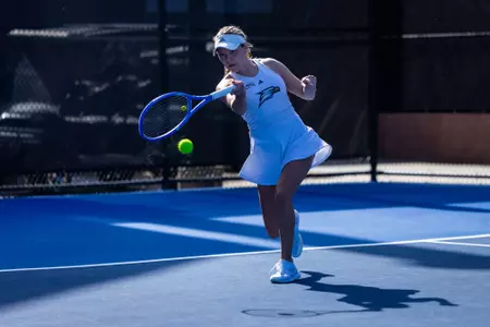 Georgia Southern junior Mackenzie Leopold during the NCAA women’s tennis match between Georgia Southern and College of Charleston at Wallis Tennis Center on January 23, 2026 in Statesboro, Georgia. (Photograph by AJ Henderson / Georgia Southern Athletics)