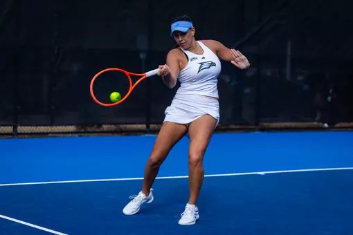 Georgia Southern sophomore Angelina Mihajlovic during the NCAA women’s tennis match between Georgia Southern and College of Charleston at Wallis Tennis Center on January 23, 2026 in Statesboro, Georgia. (Photograph by AJ Henderson / Georgia Southern Athletics)