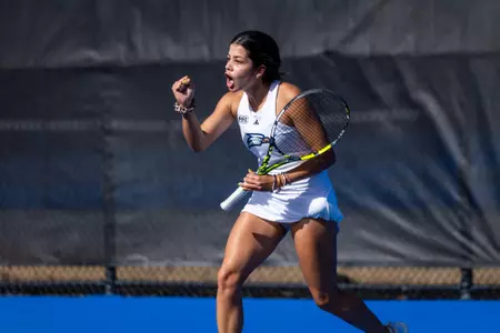 Georgia Southern sophomore Amelie Rosadoro during the NCAA women’s tennis match between Georgia Southern and College of Charleston at Wallis Tennis Center on January 23, 2026 in Statesboro, Georgia. (Photograph by AJ Henderson / Georgia Southern Athletics)