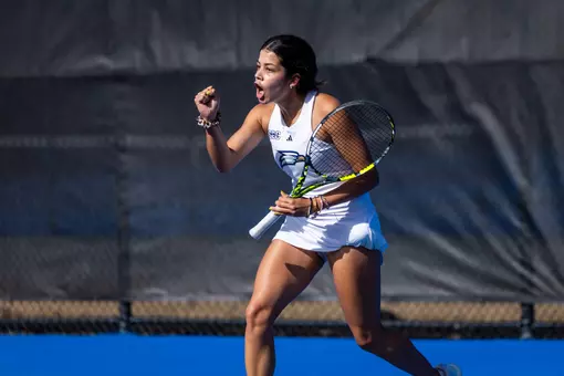 Georgia Southern sophomore Amelie Rosadoro during the NCAA women’s tennis match between Georgia Southern and College of Charleston at Wallis Tennis Center on January 23, 2026 in Statesboro, Georgia. (Photograph by AJ Henderson / Georgia Southern Athletics)