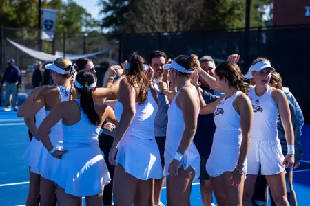 Georgia Southern team during the NCAA women’s tennis match between Georgia Southern and College of Charleston at Wallis Tennis Center on January 23, 2026 in Statesboro, Georgia. (Photograph by AJ Henderson / Georgia Southern Athletics)