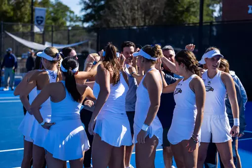 Georgia Southern team during the NCAA women’s tennis match between Georgia Southern and College of Charleston at Wallis Tennis Center on January 23, 2026 in Statesboro, Georgia. (Photograph by AJ Henderson / Georgia Southern Athletics)