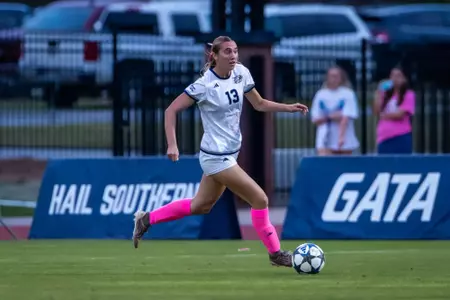 Georgia Southern defender Kelly Walsh (13) during the NCAA women’s soccer match between Georgia Southern and App State at Bo Pitts Field on October 8, 2026 in Statesboro, Georgia. (Photograph by AJ Henderson / Georgia Southern Athletics)