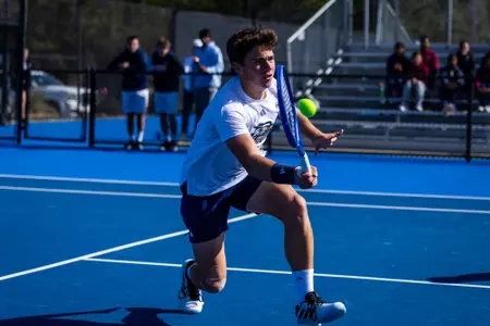 Georgia Southern freshman Gregoire Delattre during the NCAA men’s tennis match between Georgia Southern and South Carolina State at Wallis Tennis Center on February 13, 2026 in Statesboro, Georgia. (Photograph by AJ Henderson / Georgia Southern Athletics)