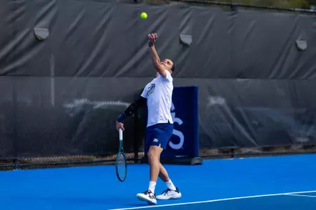 Georgia Southern freshman Willy Mirarchi during the NCAA men’s tennis match between Georgia Southern and South Carolina State at Wallis Tennis Center on February 13, 2026 in Statesboro, Georgia. (Photograph by AJ Henderson / Georgia Southern Athletics)
