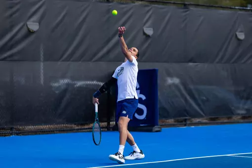Georgia Southern freshman Willy Mirarchi during the NCAA men’s tennis match between Georgia Southern and South Carolina State at Wallis Tennis Center on February 13, 2026 in Statesboro, Georgia. (Photograph by AJ Henderson / Georgia Southern Athletics)