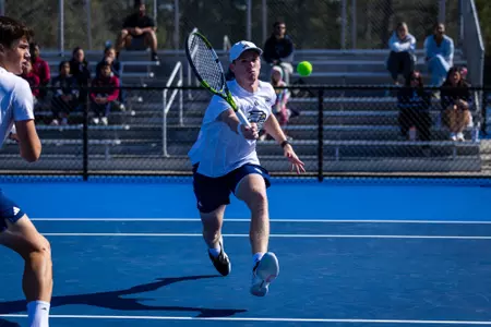 Georgia Southern redshirt-sophomore Davis Taylor during the NCAA men’s tennis match between Georgia Southern and South Carolina State at Wallis Tennis Center on February 13, 2026 in Statesboro, Georgia. (Photograph by AJ Henderson / Georgia Southern Athletics)