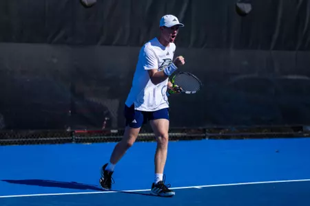 Georgia Southern redshirt-sophomore Davis Taylor during the NCAA men’s tennis match between Georgia Southern and South Carolina State at Wallis Tennis Center on February 13, 2026 in Statesboro, Georgia. (Photograph by AJ Henderson / Georgia Southern Athletics)