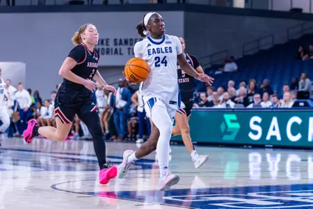 Georgia Southern senior guard/forward Kishya Anderson (24) during the NCAA women’s basketball game between Georgia Southern and Arkansas State at Jack and Ruth Ann Hill Convocation Center on February 11, 2026 in Statesboro, Georgia. (Photograph by AJ Henderson / Georgia Southern Athletics)