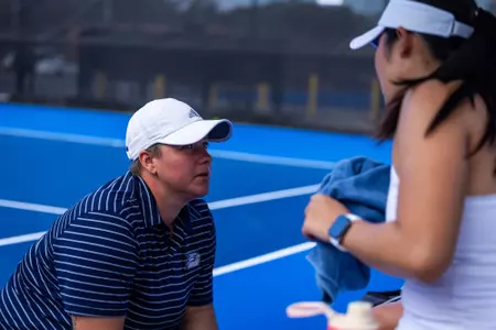 Georgia Southern assistant coach Sonja Keranen during the NCAA women’s tennis match between Georgia Southern and College of Charleston at Wallis Tennis Center on January 23, 2026 in Statesboro, Georgia. (Photograph by AJ Henderson / Georgia Southern Athletics)