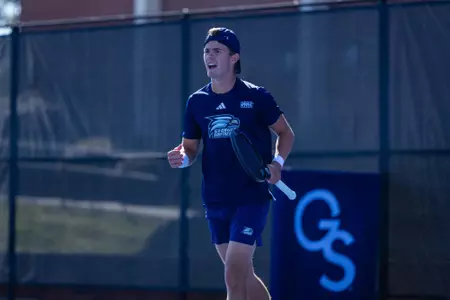 Georgia Southern freshman Albert Widell during the NCAA men’s tennis match between Georgia Southern and JMU at Wallis Tennis Center on March 20, 2026 in Statesboro, Georgia. (Photograph by AJ Henderson / Georgia Southern Athletics)