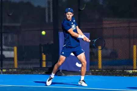 Georgia Southern freshman Albert Widell during the NCAA men’s tennis match between Georgia Southern and JMU at Wallis Tennis Center on March 20, 2026 in Statesboro, Georgia. (Photograph by AJ Henderson / Georgia Southern Athletics)