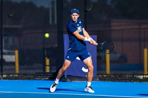 Georgia Southern freshman Albert Widell during the NCAA men’s tennis match between Georgia Southern and JMU at Wallis Tennis Center on March 20, 2026 in Statesboro, Georgia. (Photograph by AJ Henderson / Georgia Southern Athletics)
