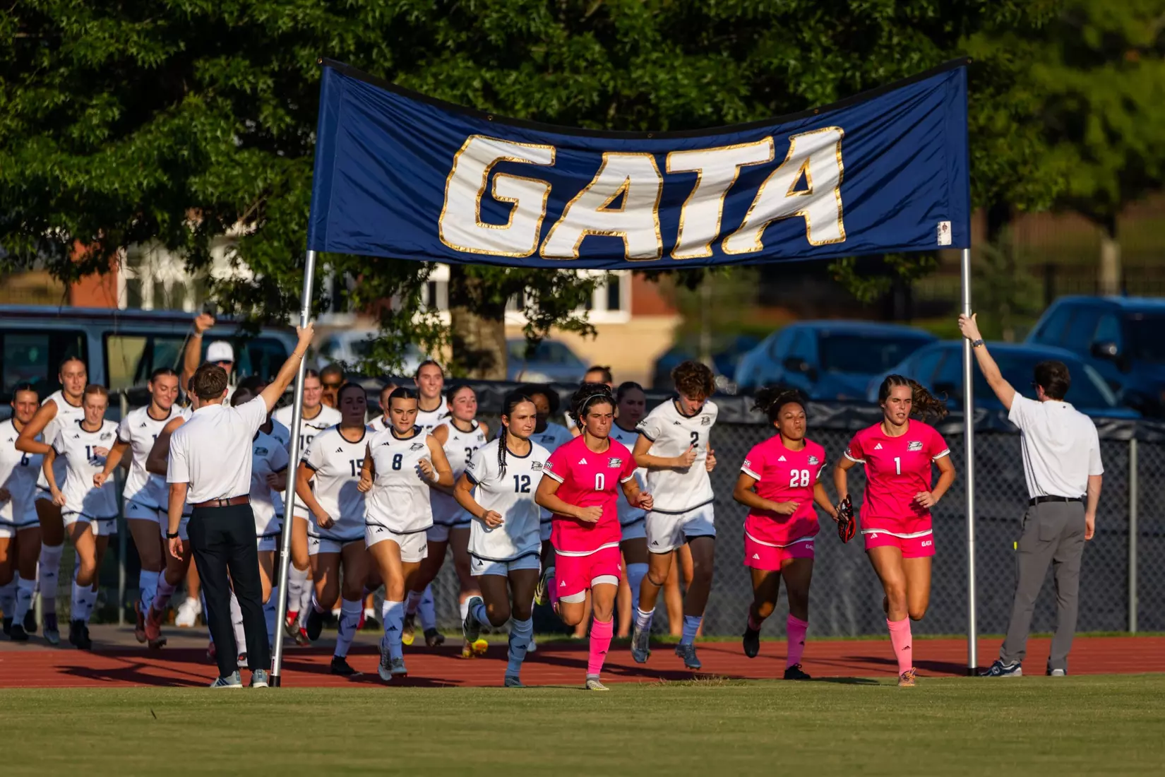 Georgia Southern team during the NCAA women’s soccer match between Georgia Southern and North Florida at Bo Pitts Field on August 12, 2026 in Statesboro, Georgia. (Photograph by AJ Henderson / Georgia Southern Athletics)
