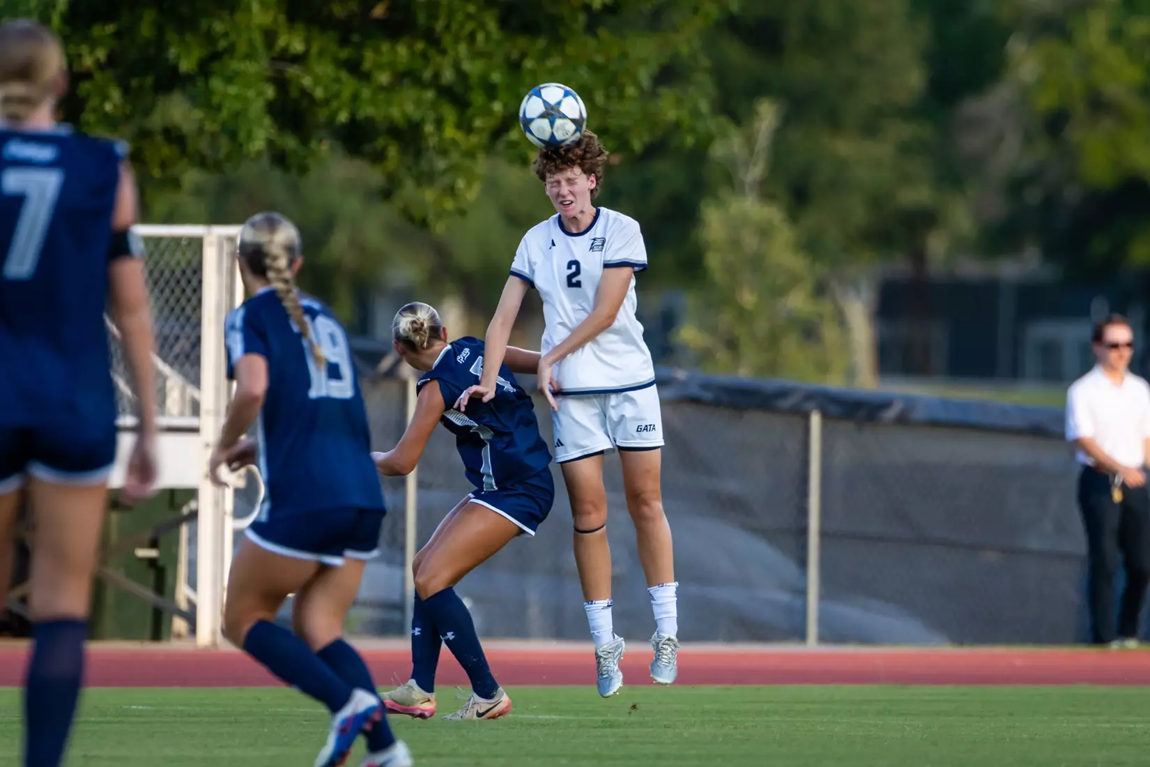 Georgia Southern midfielder Caitlin Conroy (2) during the NCAA women’s soccer match between Georgia Southern and North Florida at Bo Pitts Field on August 12, 2026 in Statesboro, Georgia. (Photograph by AJ Henderson / Georgia Southern Athletics)