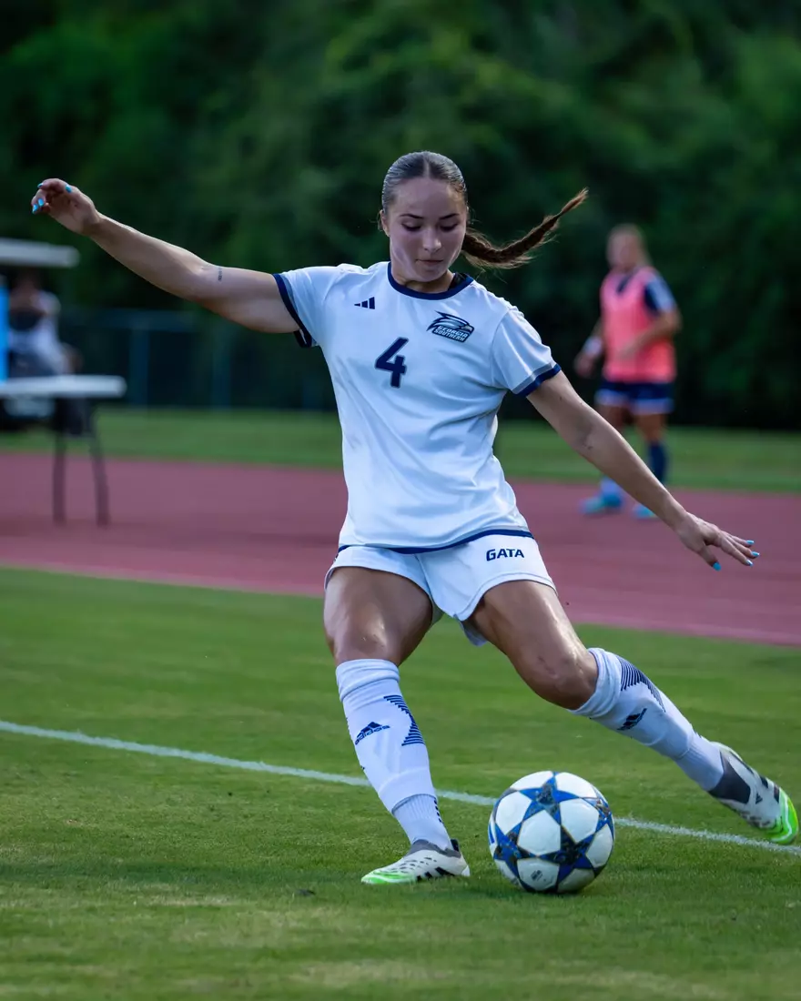 Georgia Southern midfielder Maya Zmistowski (4) during the NCAA women’s soccer match between Georgia Southern and North Florida at Bo Pitts Field on August 12, 2026 in Statesboro, Georgia. (Photograph by AJ Henderson / Georgia Southern Athletics)