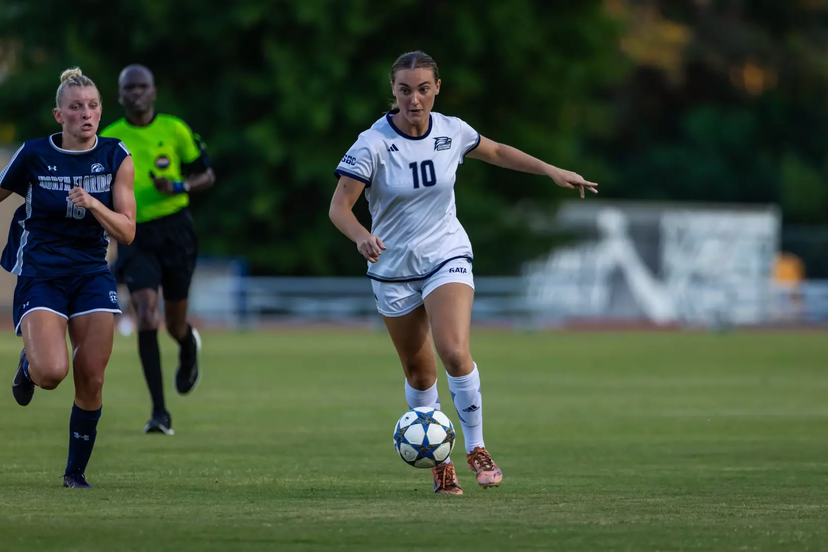 Georgia Southern forward Natalie Heckathorn (10) during the NCAA women’s soccer match between Georgia Southern and North Florida at Bo Pitts Field on August 12, 2026 in Statesboro, Georgia. (Photograph by AJ Henderson / Georgia Southern Athletics)