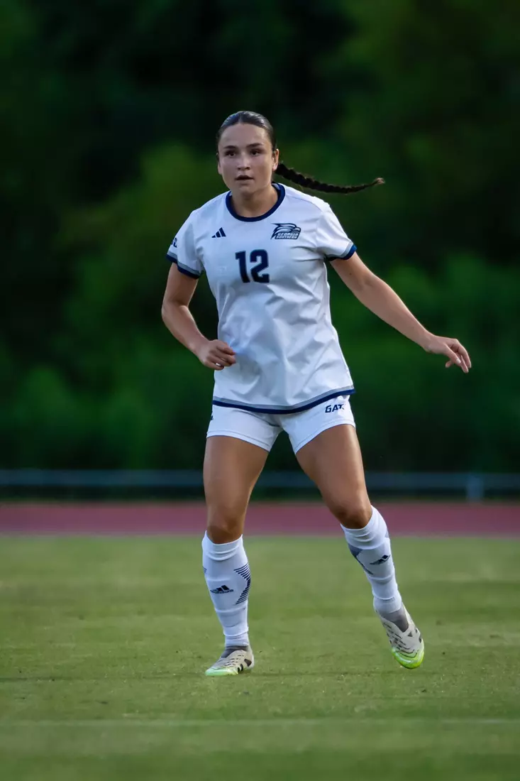 Georgia Southern defender Hailey Esser (12) during the NCAA women’s soccer match between Georgia Southern and North Florida at Bo Pitts Field on August 12, 2026 in Statesboro, Georgia. (Photograph by AJ Henderson / Georgia Southern Athletics)