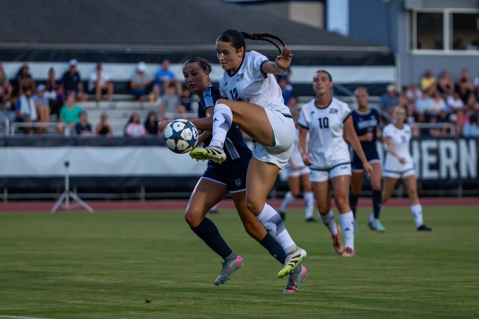 Georgia Southern defender Hailey Esser (12) during the NCAA women’s soccer match between Georgia Southern and North Florida at Bo Pitts Field on August 12, 2026 in Statesboro, Georgia. (Photograph by AJ Henderson / Georgia Southern Athletics)