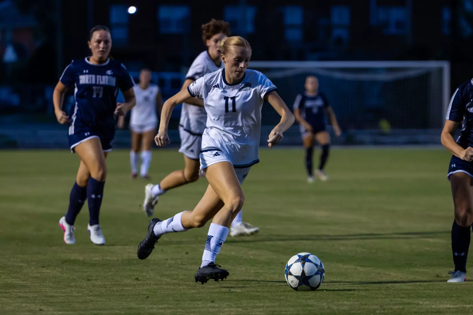 Georgia Southern midfielder Emma Chapman (11) during the NCAA women’s soccer match between Georgia Southern and North Florida at Bo Pitts Field on August 12, 2026 in Statesboro, Georgia. (Photograph by AJ Henderson / Georgia Southern Athletics)
