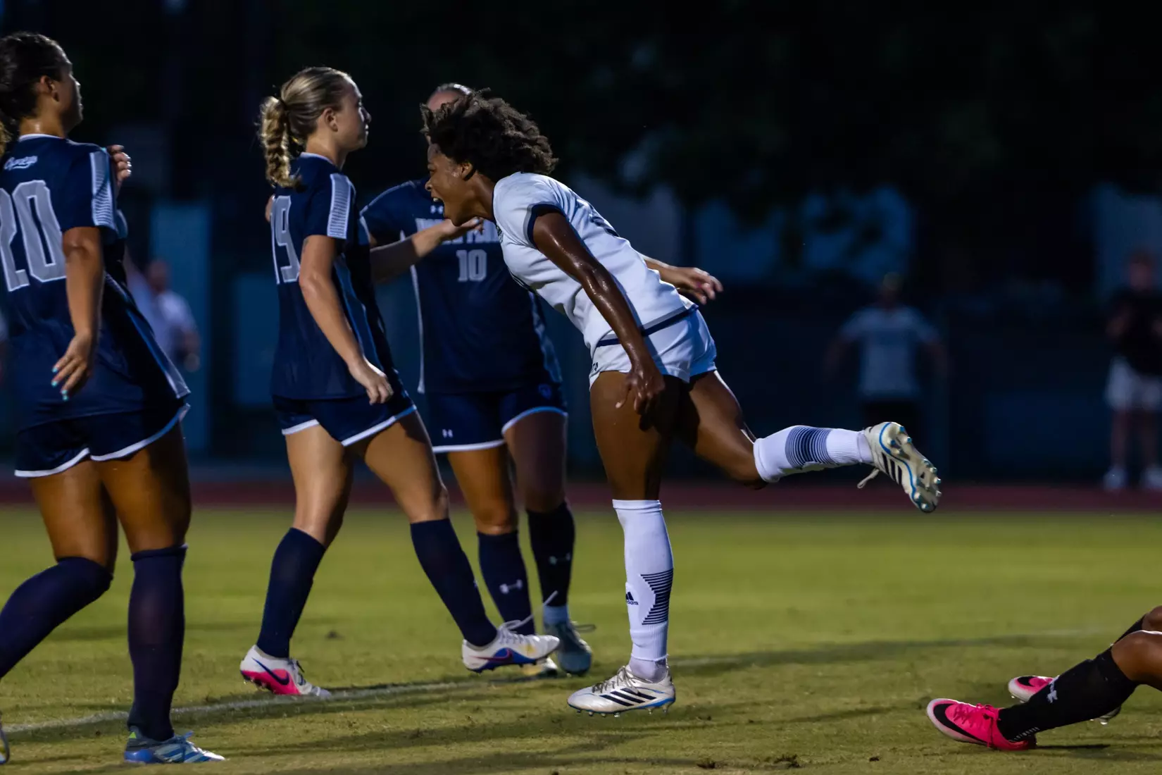 Georgia Southern midfielder Addison Comer (20) during the NCAA women’s soccer match between Georgia Southern and North Florida at Bo Pitts Field on August 12, 2026 in Statesboro, Georgia. (Photograph by AJ Henderson / Georgia Southern Athletics)