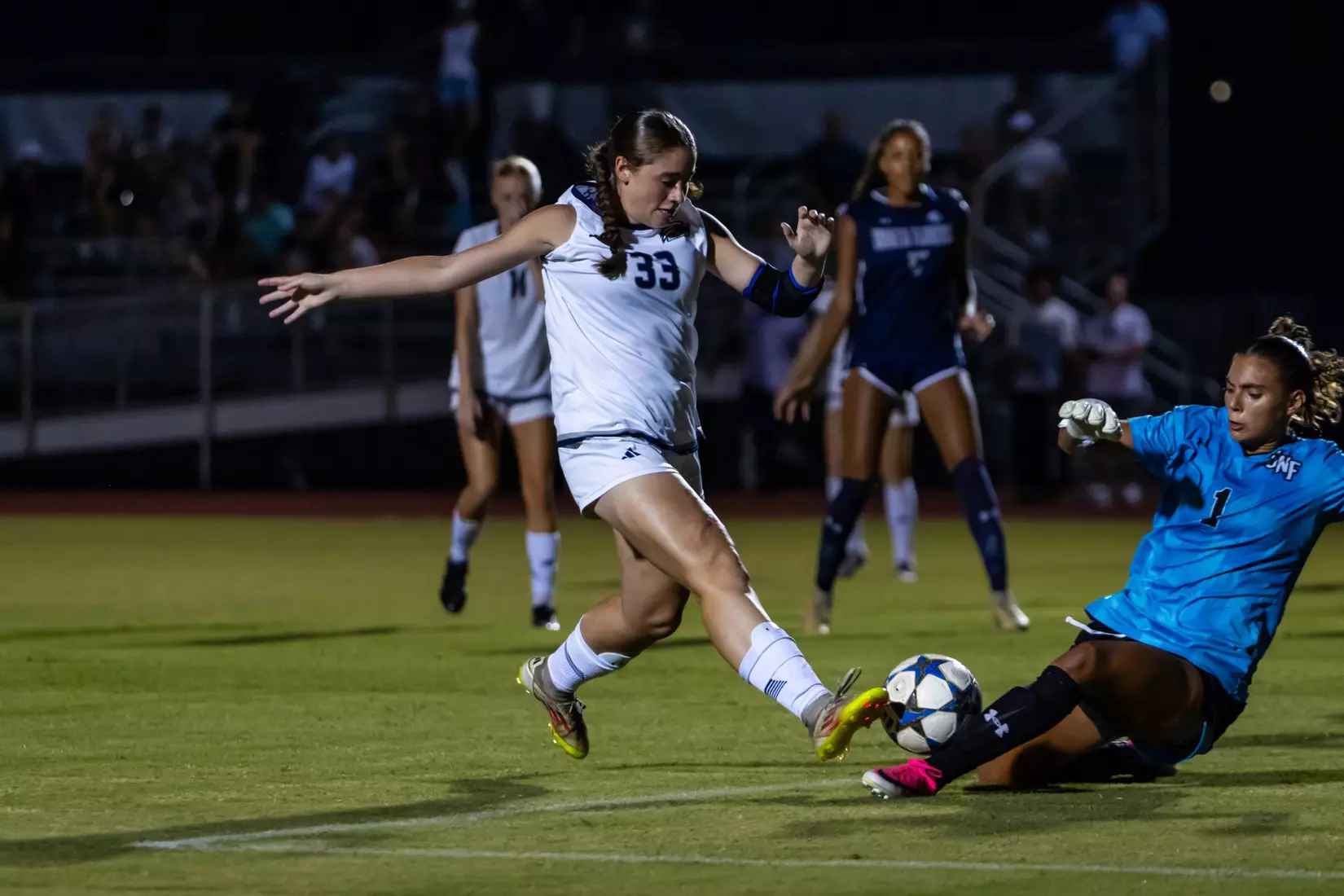 Georgia Southern forward Scarlett Hirschy (33) during the NCAA women’s soccer match between Georgia Southern and North Florida at Bo Pitts Field on August 12, 2026 in Statesboro, Georgia. (Photograph by AJ Henderson / Georgia Southern Athletics)