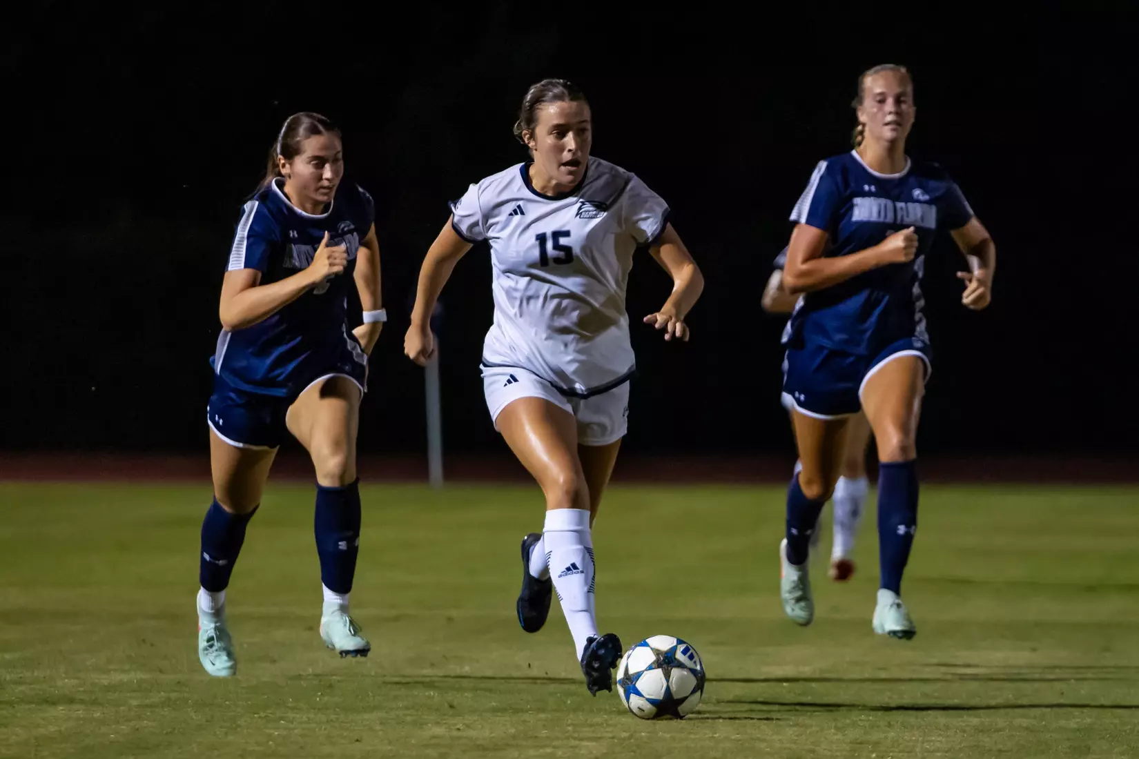 Georgia Southern midfielder Paisley Cathey (15) during the NCAA women’s soccer match between Georgia Southern and North Florida at Bo Pitts Field on August 12, 2026 in Statesboro, Georgia. (Photograph by AJ Henderson / Georgia Southern Athletics)