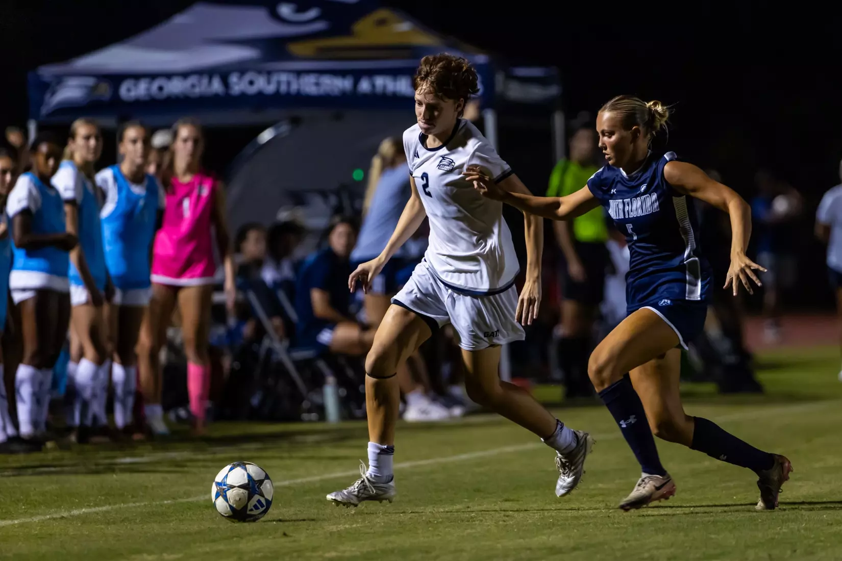 Georgia Southern midfielder Caitlin Conroy (2) during the NCAA women’s soccer match between Georgia Southern and North Florida at Bo Pitts Field on August 12, 2026 in Statesboro, Georgia. (Photograph by AJ Henderson / Georgia Southern Athletics)