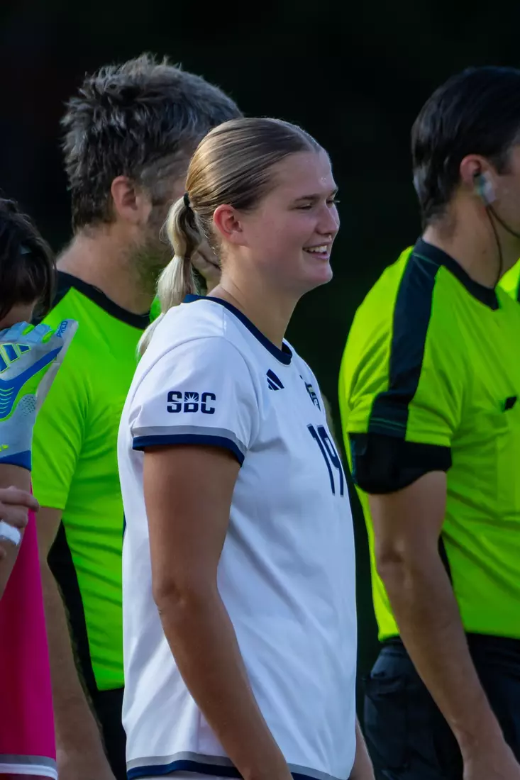 Georgia Southern defender Claire Casey (19) during the NCAA women’s soccer match between Georgia Southern and North Florida at Bo Pitts Field on August 12, 2026 in Statesboro, Georgia. (Photograph by AJ Henderson / Georgia Southern Athletics)