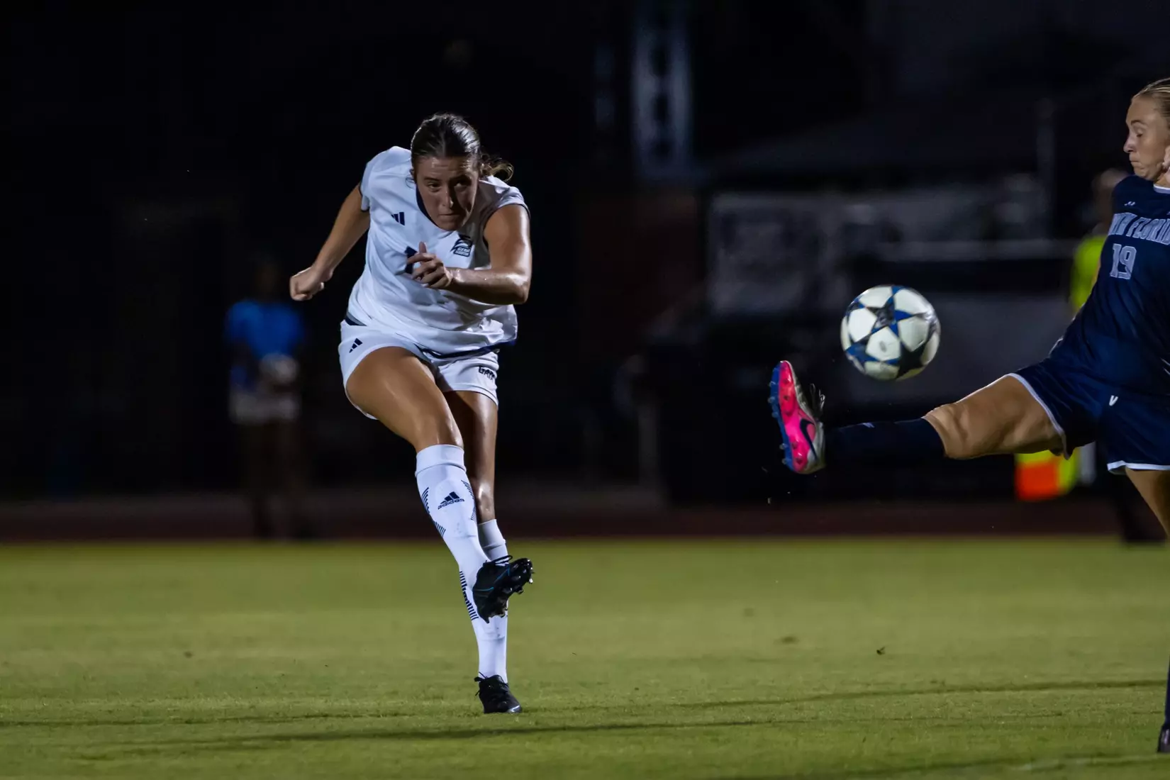 Georgia Southern midfielder Paisley Cathey (15) during the NCAA women’s soccer match between Georgia Southern and North Florida at Bo Pitts Field on August 12, 2026 in Statesboro, Georgia. (Photograph by AJ Henderson / Georgia Southern Athletics)