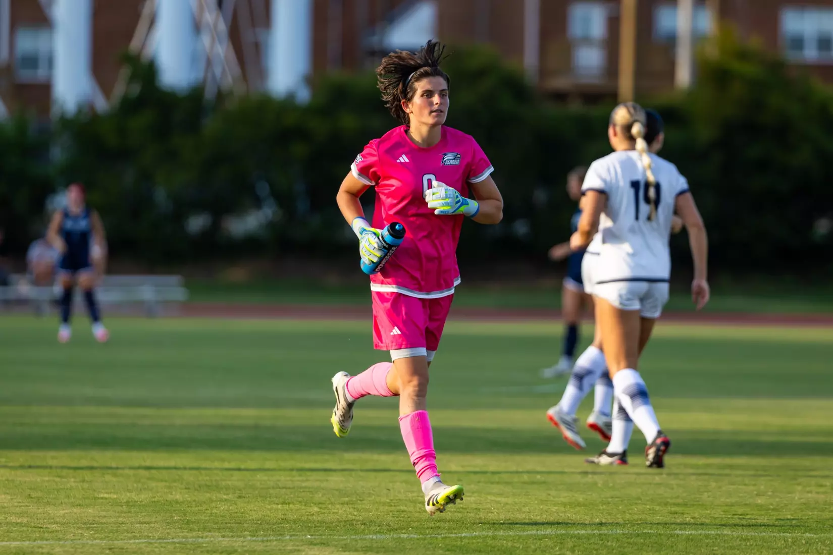 Georgia Southern goalkeeper Quinn Wilson (0) during the NCAA women’s soccer match between Georgia Southern and North Florida at Bo Pitts Field on August 12, 2026 in Statesboro, Georgia. (Photograph by AJ Henderson / Georgia Southern Athletics)