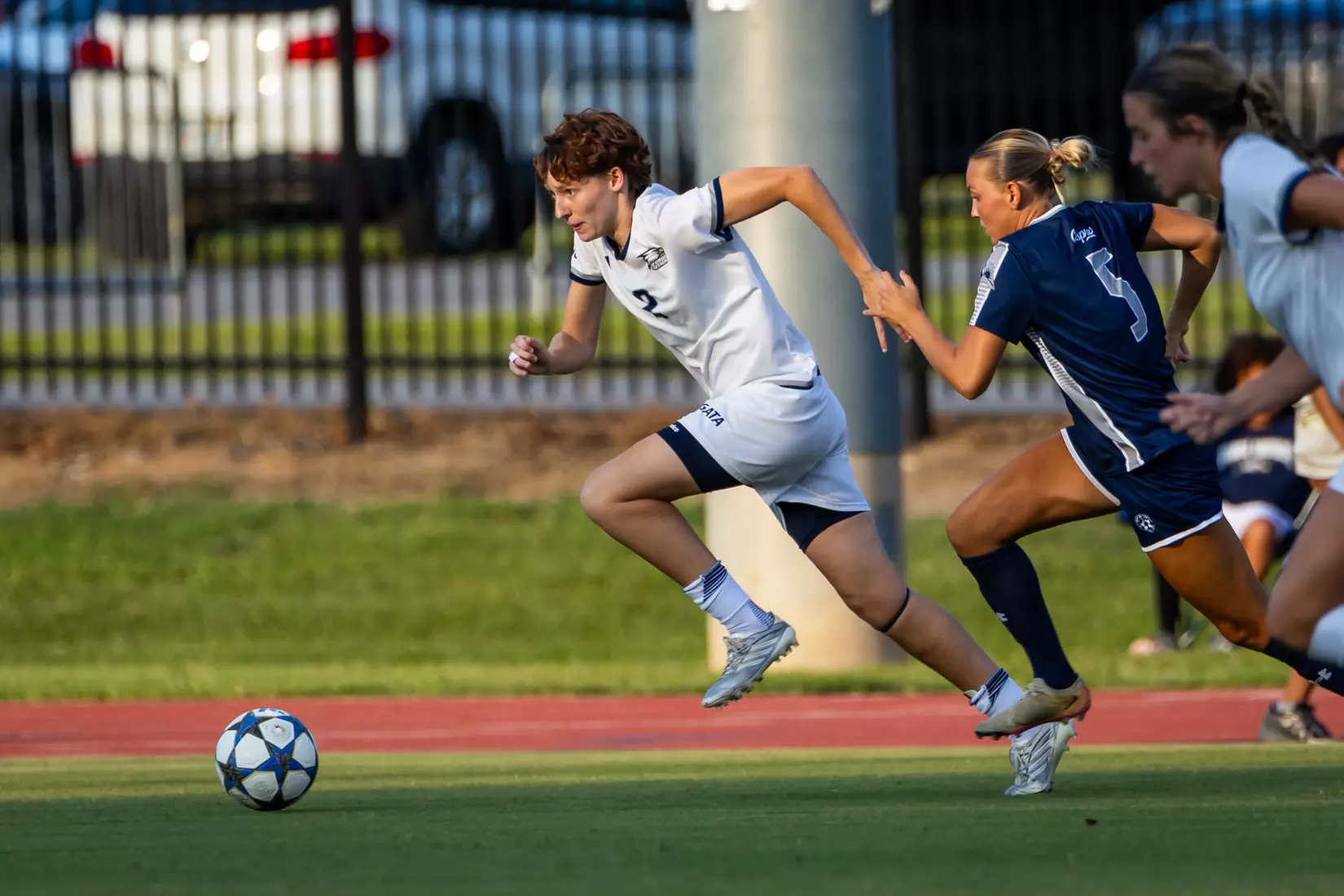 Georgia Southern midfielder Caitlin Conroy (2) during the NCAA women’s soccer match between Georgia Southern and North Florida at Bo Pitts Field on August 12, 2026 in Statesboro, Georgia. (Photograph by AJ Henderson / Georgia Southern Athletics)