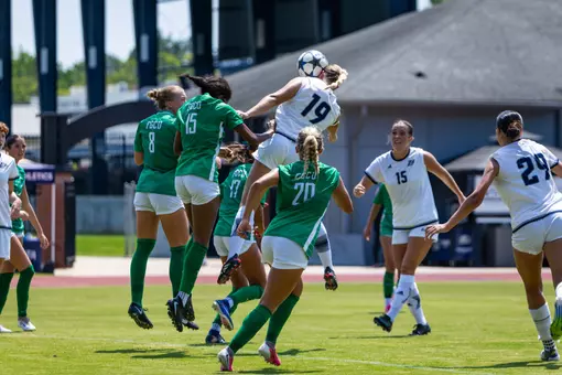 Georgia Southern defender Claire Casey (19) during the NCAA women’s soccer match between Georgia Southern and Florida Gulf Coast at Bo Pitts Field on August 16, 2026 in Statesboro, Georgia. (Photograph by AJ Henderson / Georgia Southern Athletics)