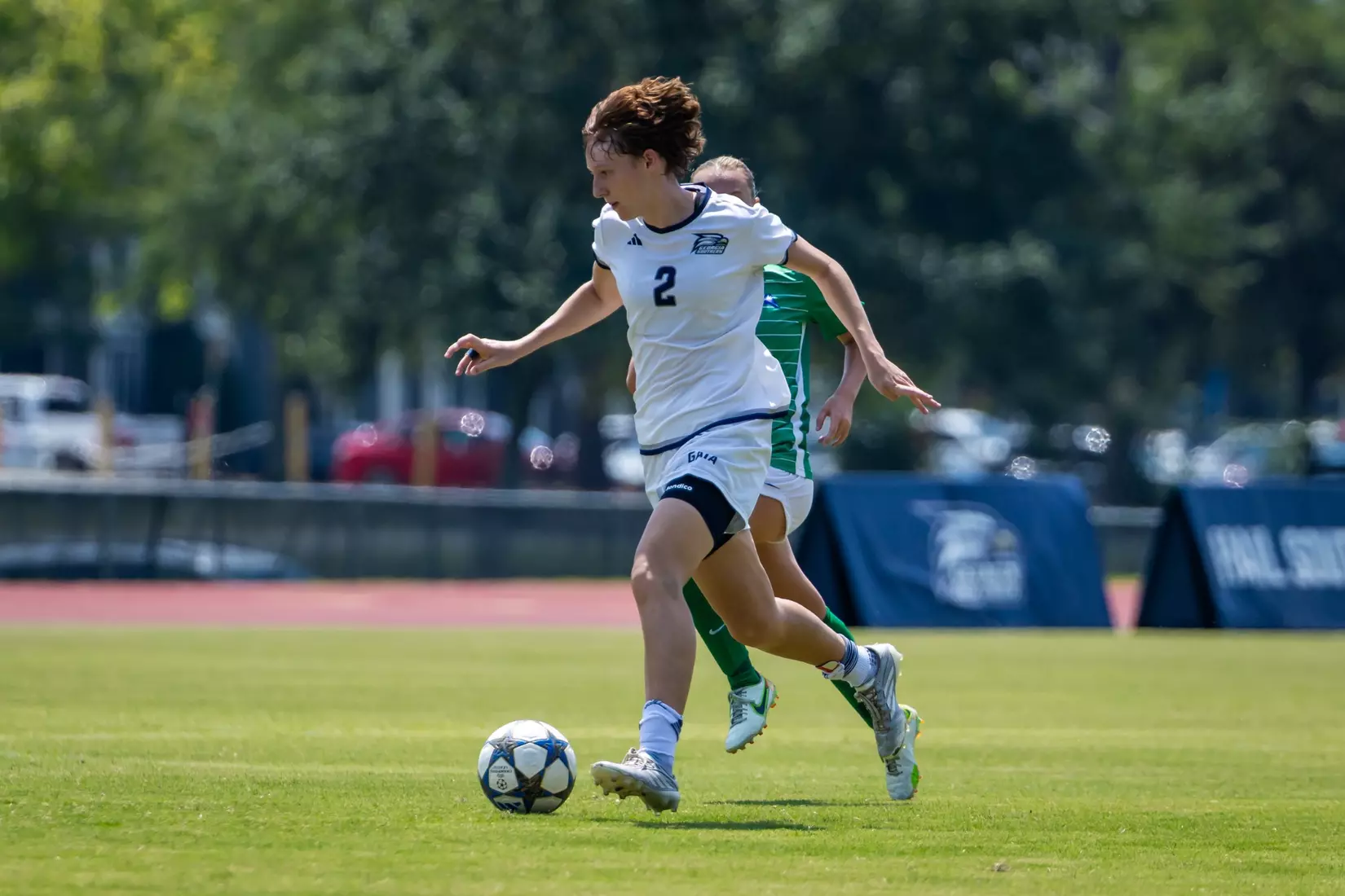 Georgia Southern midfielder Caitlin Conroy (2) during the NCAA women’s soccer match between Georgia Southern and Florida Gulf Coast at Bo Pitts Field on August 16, 2026 in Statesboro, Georgia. (Photograph by AJ Henderson / Georgia Southern Athletics)