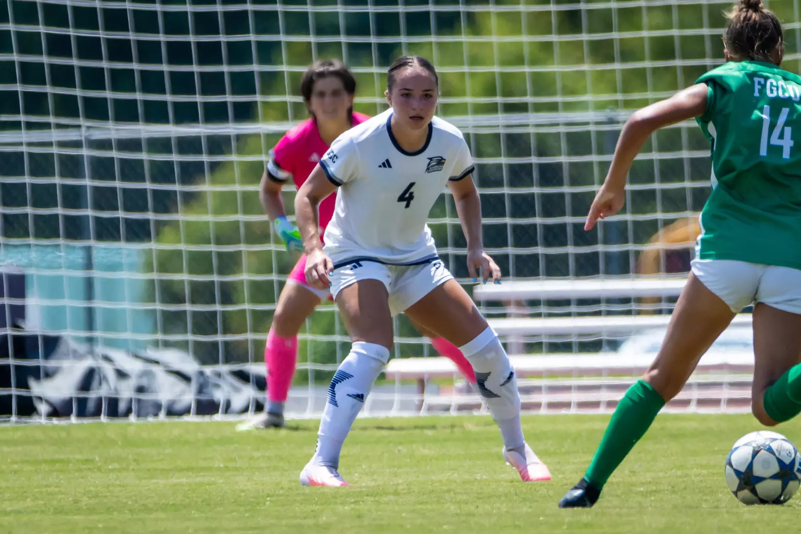 Georgia Southern midfielder Maya Zmistowski (4) during the NCAA women’s soccer match between Georgia Southern and Florida Gulf Coast at Bo Pitts Field on August 16, 2026 in Statesboro, Georgia. (Photograph by AJ Henderson / Georgia Southern Athletics)