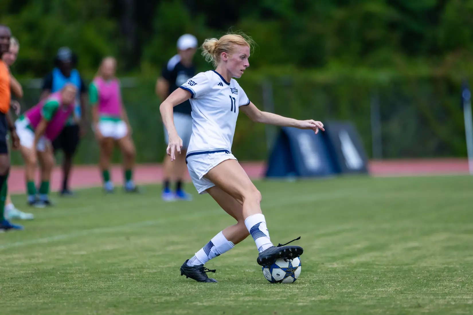 Georgia Southern midfielder Emma Chapman (11) during the NCAA women’s soccer match between Georgia Southern and Florida Gulf Coast at Bo Pitts Field on August 16, 2026 in Statesboro, Georgia. (Photograph by AJ Henderson / Georgia Southern Athletics)