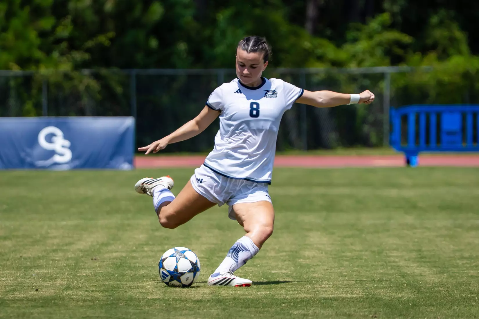 Georgia Southern defender/midfielder Maryann Beach (8) during the NCAA women’s soccer match between Georgia Southern and Florida Gulf Coast at Bo Pitts Field on August 16, 2026 in Statesboro, Georgia. (Photograph by AJ Henderson / Georgia Southern Athletics)