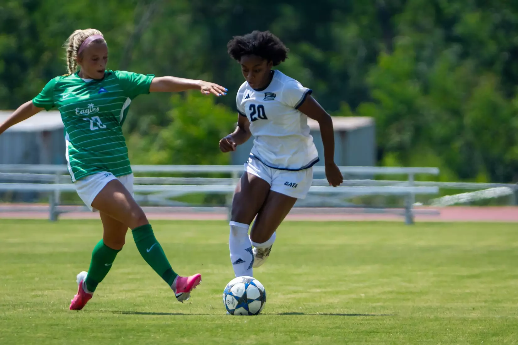 Georgia Southern midfielder Addison Comer (20) during the NCAA women’s soccer match between Georgia Southern and Florida Gulf Coast at Bo Pitts Field on August 16, 2026 in Statesboro, Georgia. (Photograph by AJ Henderson / Georgia Southern Athletics)