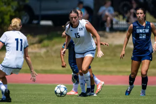 Georgia Southern midfielder Paisley Cathey (15) during the NCAA women’s soccer match between Georgia Southern and UNC Wilmington at Bo Pitts Field on August 23, 2026 in Statesboro, Georgia. (Photograph by AJ Henderson / Georgia Southern Athletics)