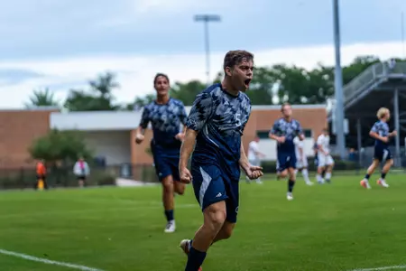 Lior Holtz celebration after scoring against Jacksonville University