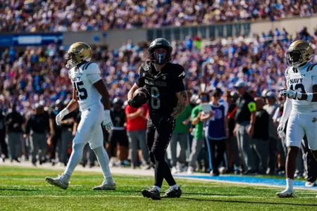 Jonah Dawson reacts after catch vs. Navy