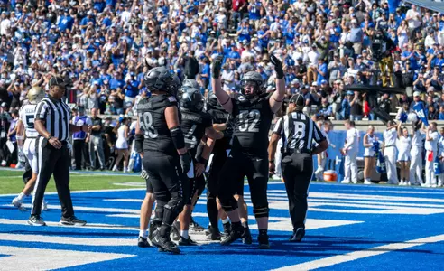Nathan Elwood celebrates touchdown vs. Navy