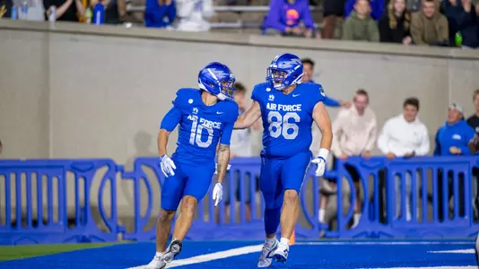 Adam Hrynciw and Griffin Stalfort celebrate touchdown vs. NDSU
