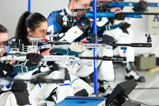 Team on the line, rifle range