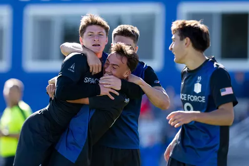 Falcons celebrate the game-winning goal against UC Davis