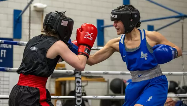 Naomi Nunez won her 121-pound bout at the 2026 Falcon Invitational.