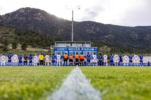 Cadet Soccer Stadium wide shot with teams lined up for national anthem