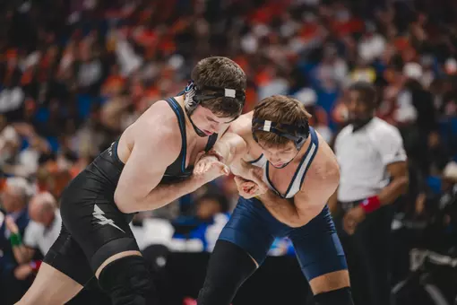 Logan Fowler in the clinch at the Big 12 Wrestling Championships